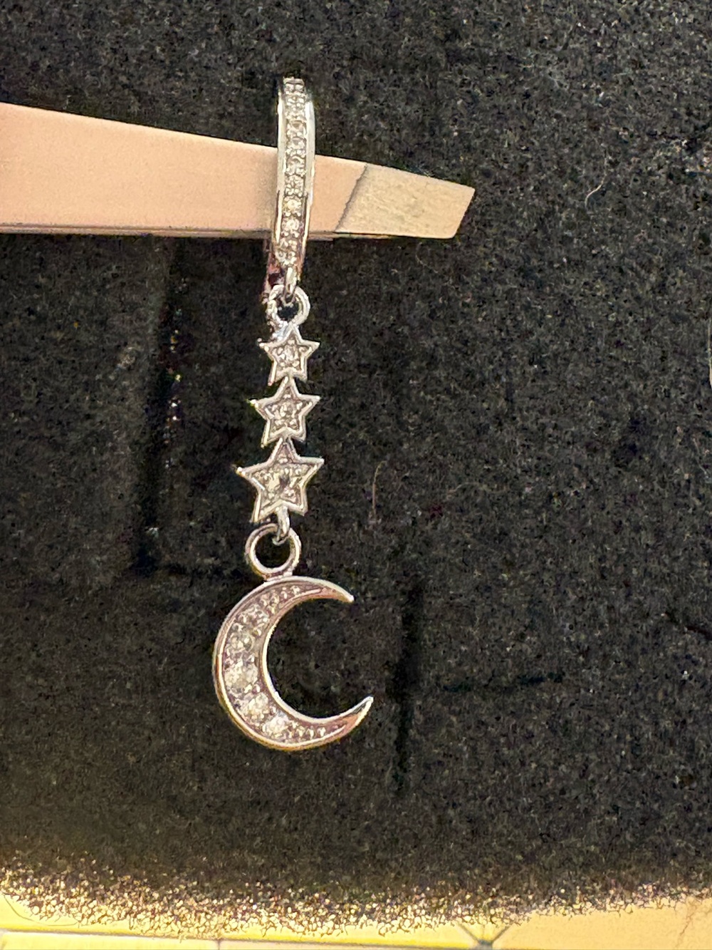 Belly Ring-Dangling  Moon or I Say Letter C  Ring Copper Zirconia Silver Tone